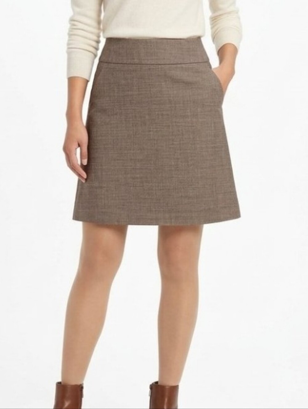 Banana Republic Light Brown Wool Skirt Zip Waist Band Wool Lined Stretch Sz 8